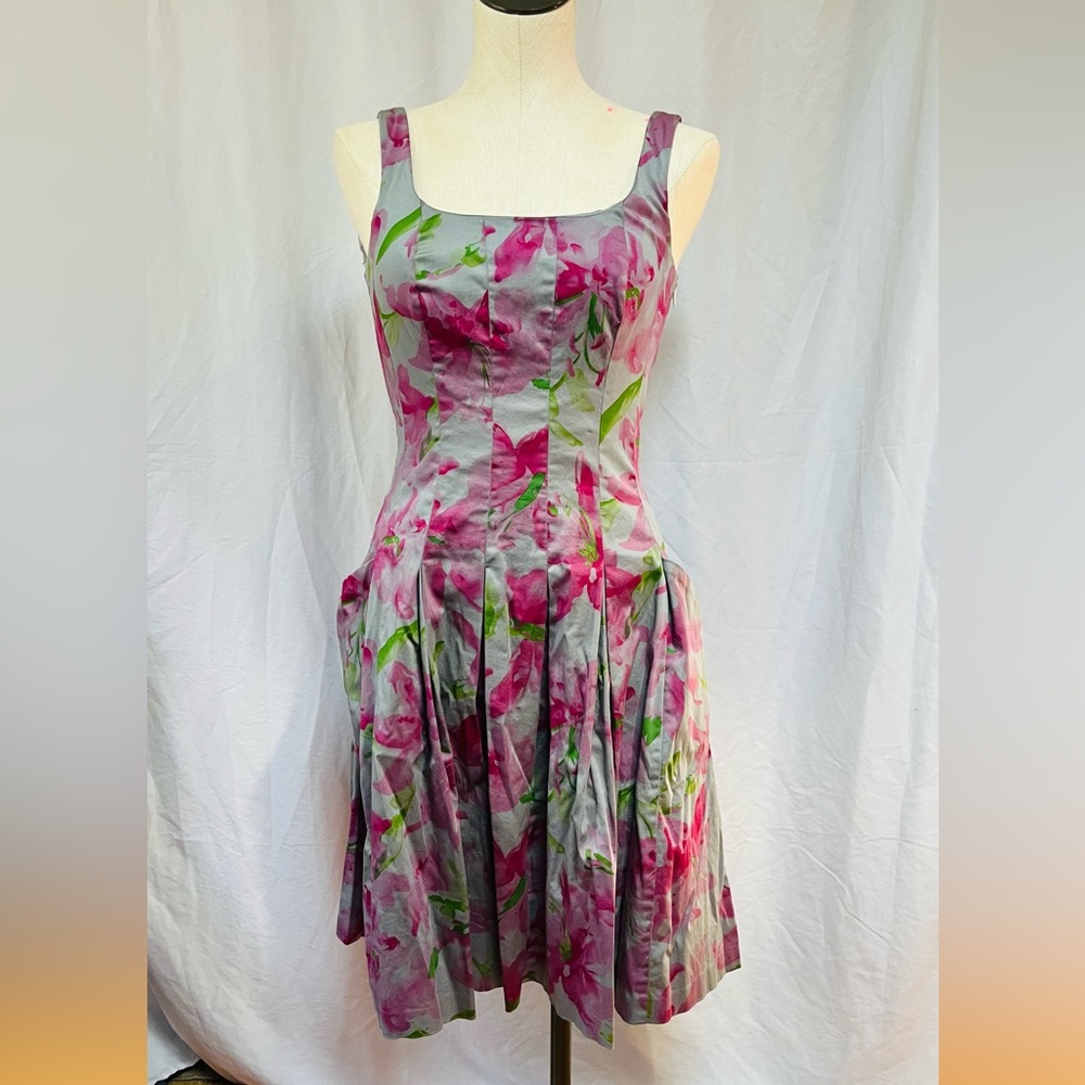 American Living Grey Floral Sleeveless Dress with Stretch and Pockets